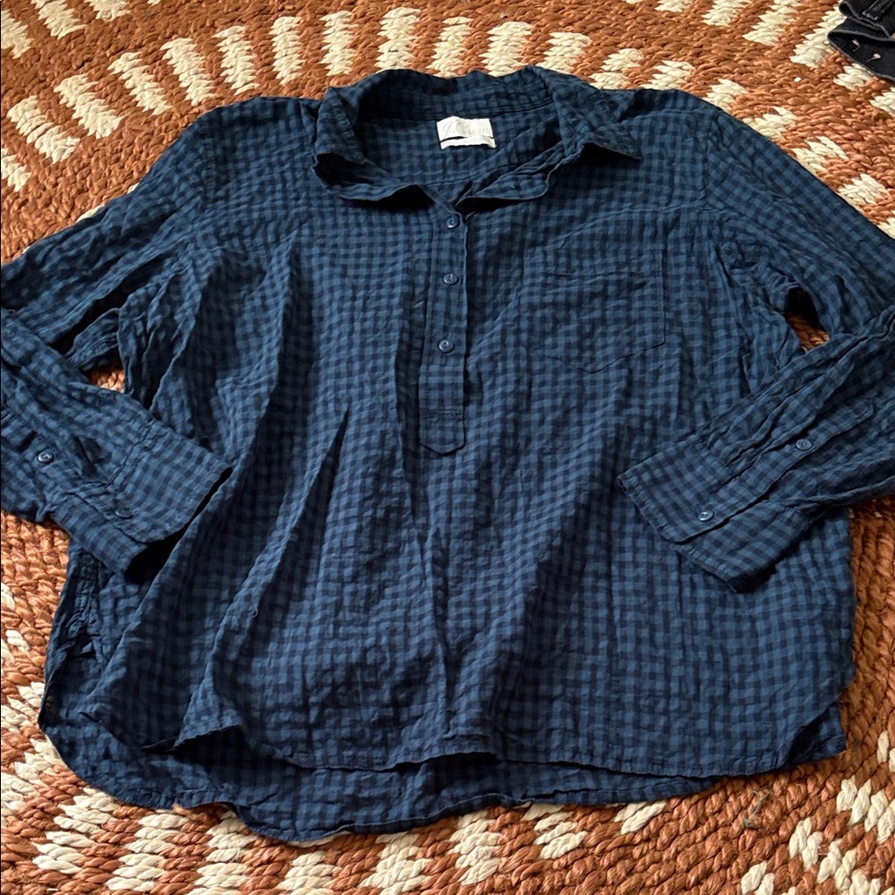 J. Crew Navy gingham blouse